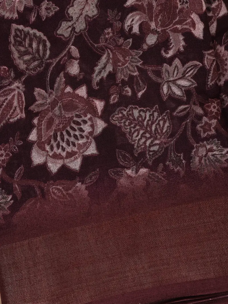 Black Floral Design Linen Cotton Saree 2