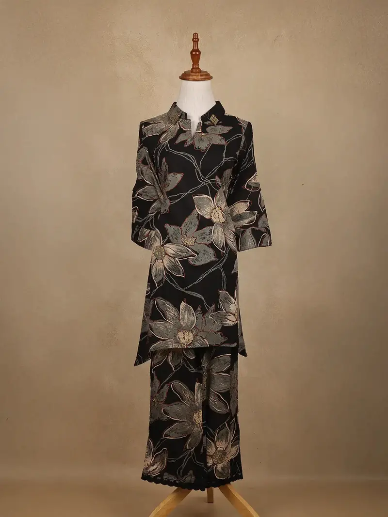 Black Floral Design Printed Cotton Salwar Suit 1