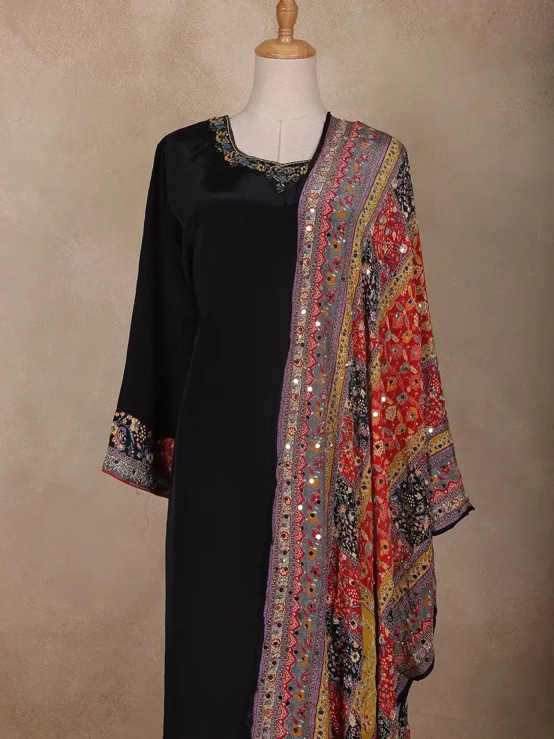 Black Floral Design Synthetic Straight Cut Salwar Suit 3