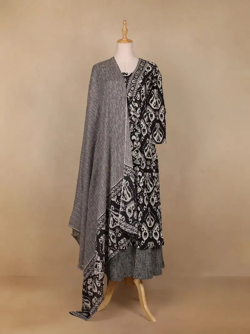 Black Floral Designed Cotton Palazzo Salwar Suit 1