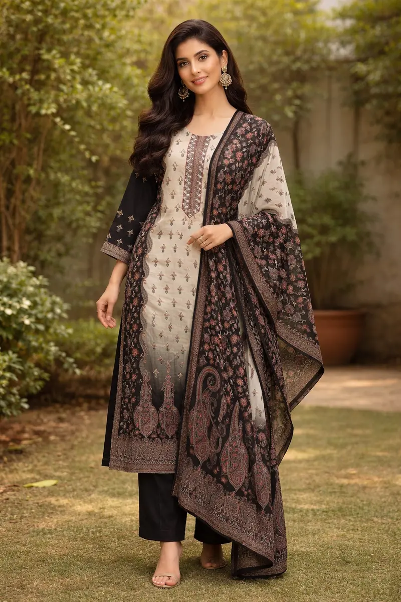 Black Floral Designed Cotton Salwar Suit 1