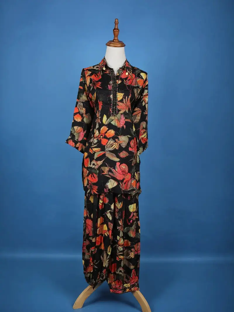 Black Floral Designed Cotton Salwar Suit 1