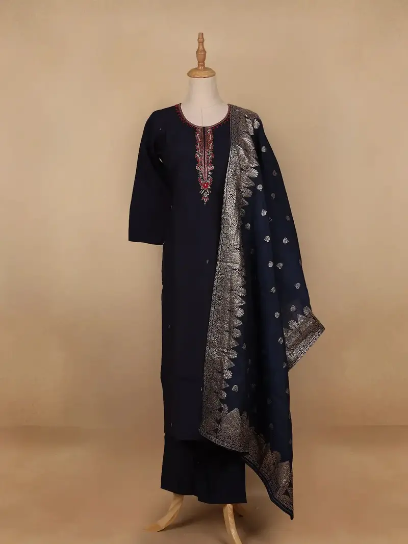 Black Floral Designed Cotton Salwar Suit 1