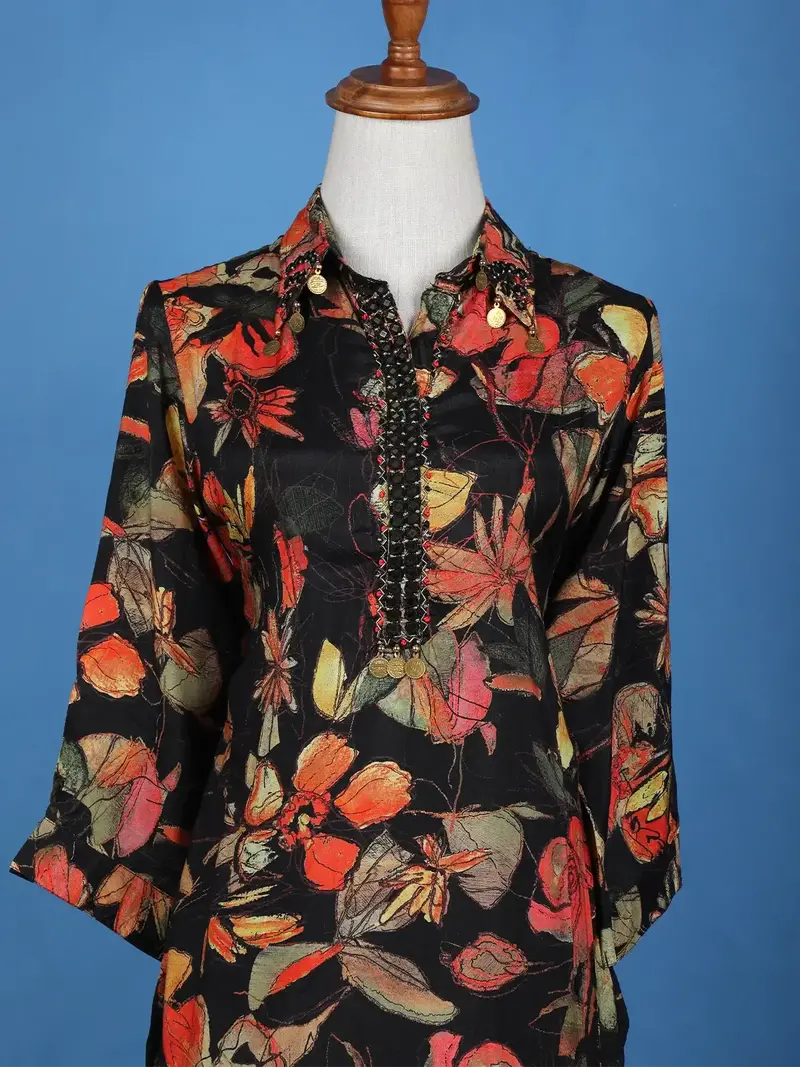 Black Floral Designed Cotton Salwar Suit 2