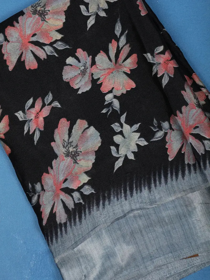 Black Floral Designed Fancy Georgette Saree 1