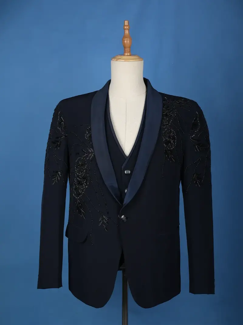 Black Floral Designed Fancy Men's Suit 1