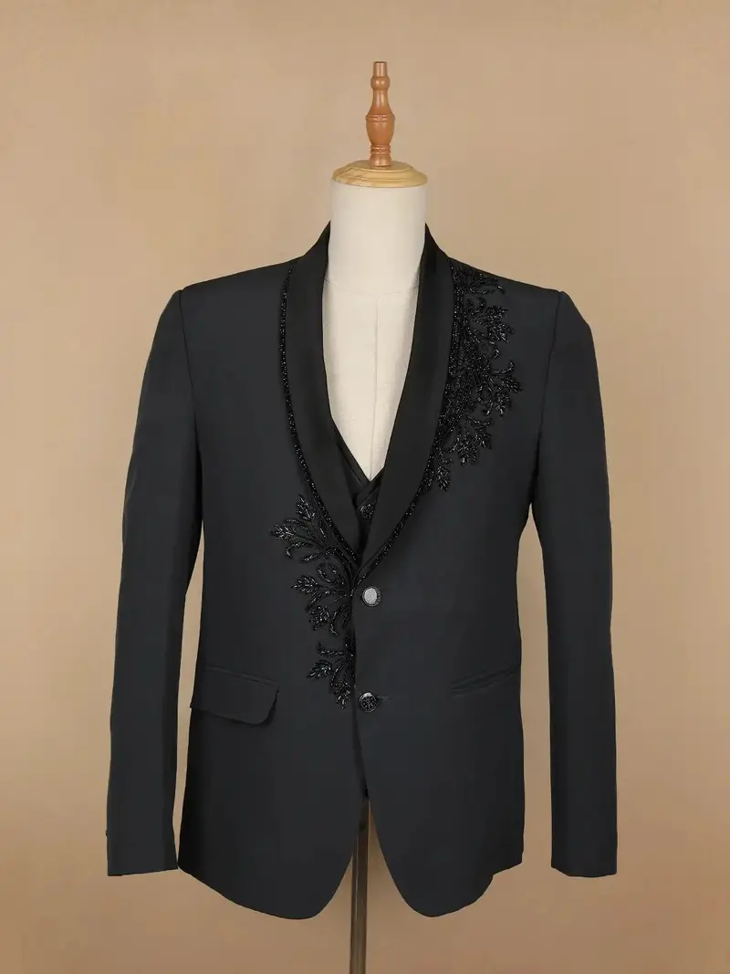 Black Floral Designed Fancy Men's Suit 1