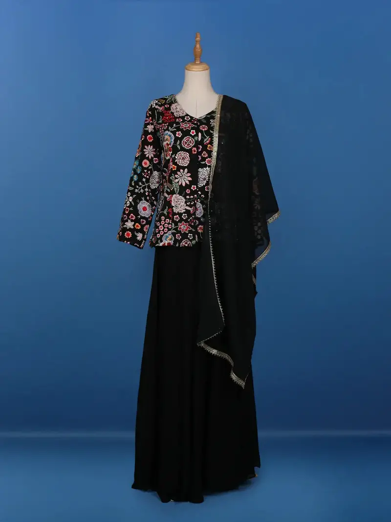 Black Floral Designed Georgette Palazzo Salwar Suit 1