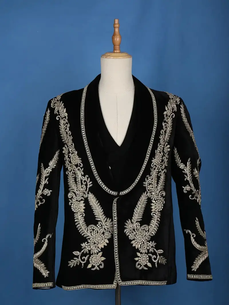 Black Floral Designed Men's Suit 1