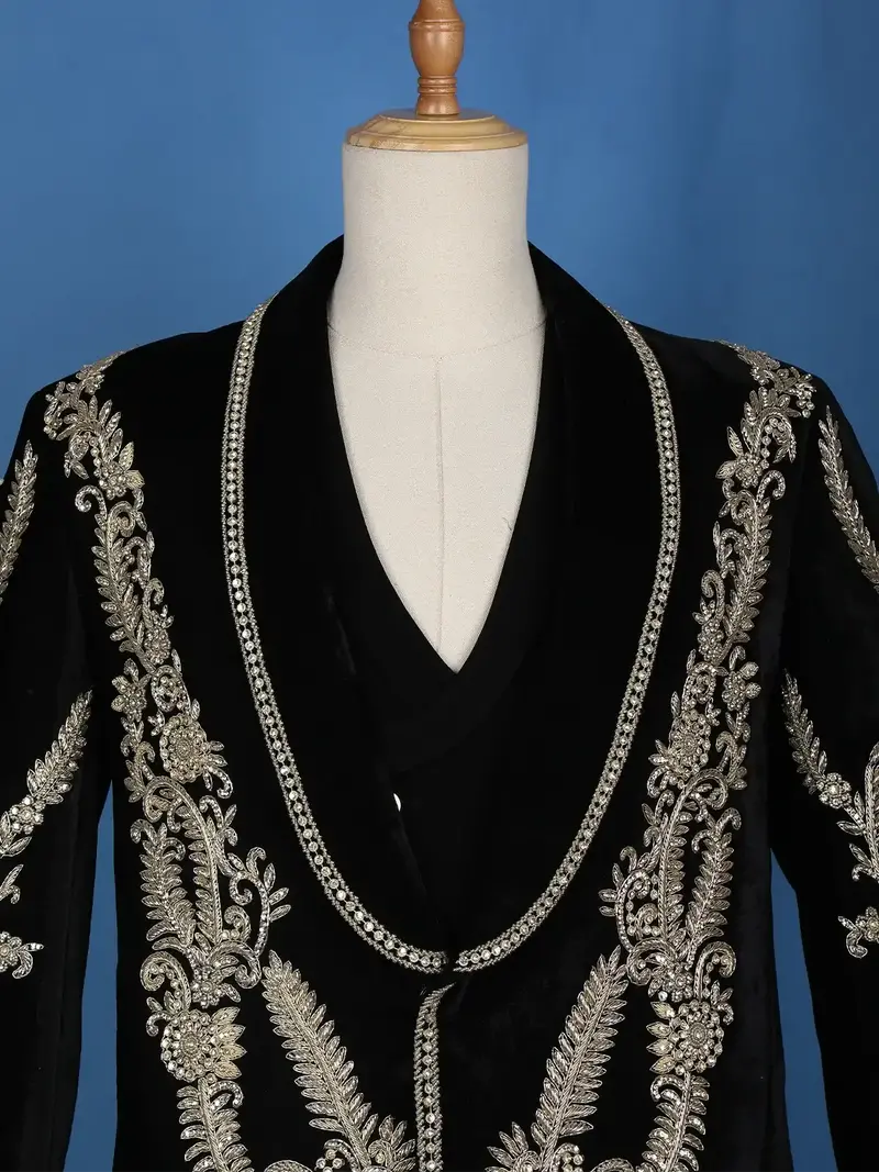 Black Floral Designed Men's Suit 2
