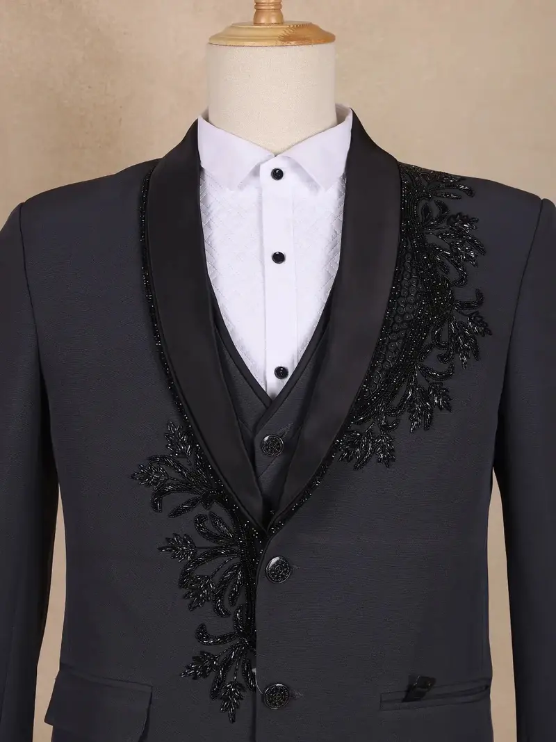 Black Floral Designed Men's Suit For Reception 2