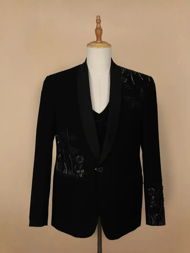 Black Floral Designed Reception Men's Suit 1