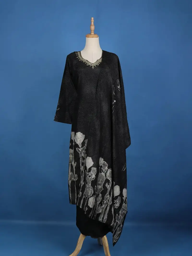 Black Floral Designed Semi Silk Salwar Suit 1