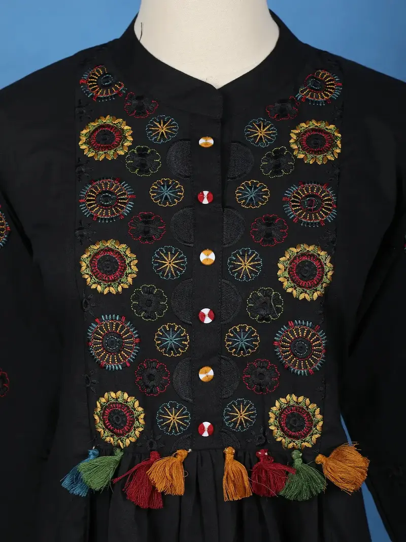 Black Floral Embroidered Cotton Palazzo Salwar Suit 5