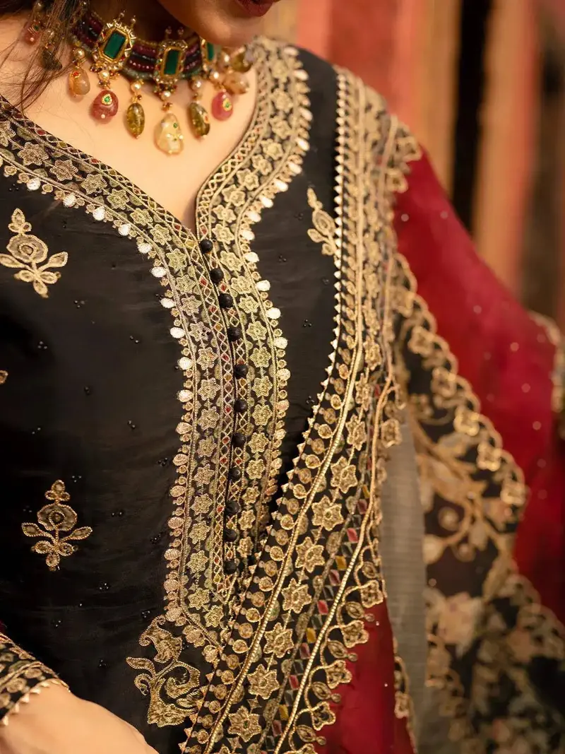 Black Floral Embroidered Crepe Palazzo Salwar Suit 3