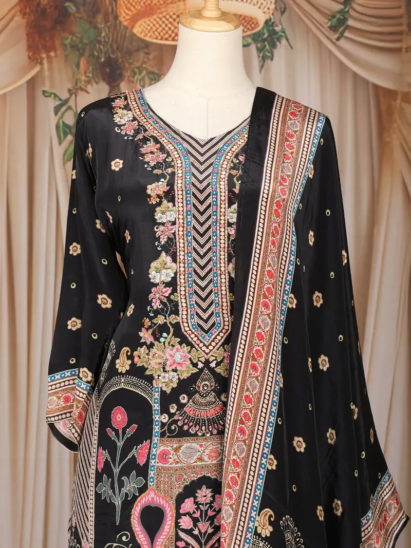 Black Floral Embroidered Crepe Salwar Suit 2