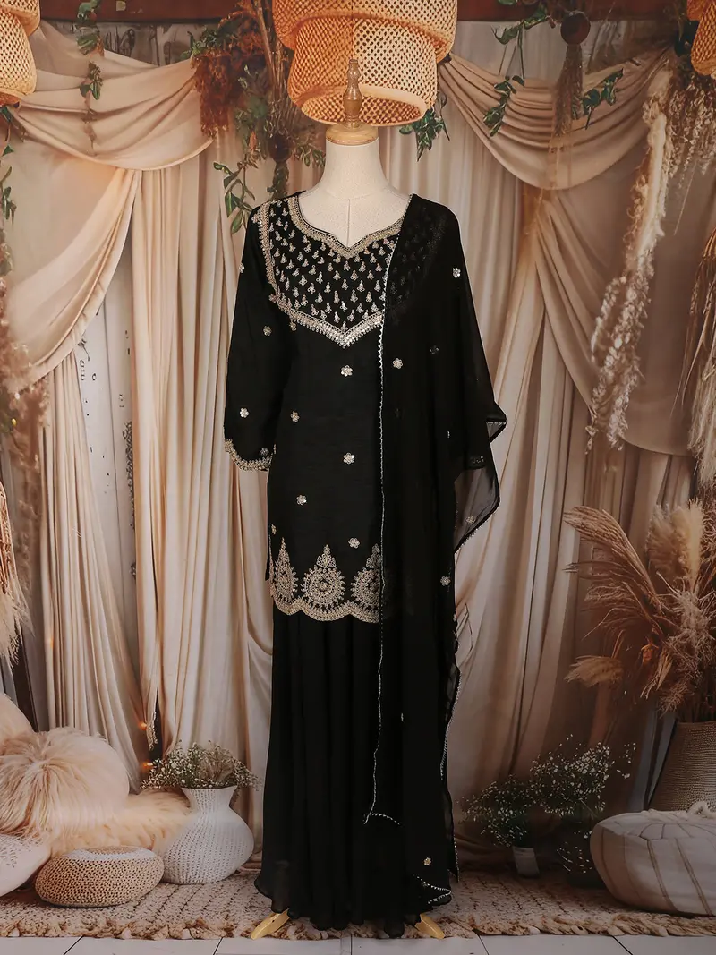 Black Floral Embroidered Design Georgette Lehenga With Dupatta 1
