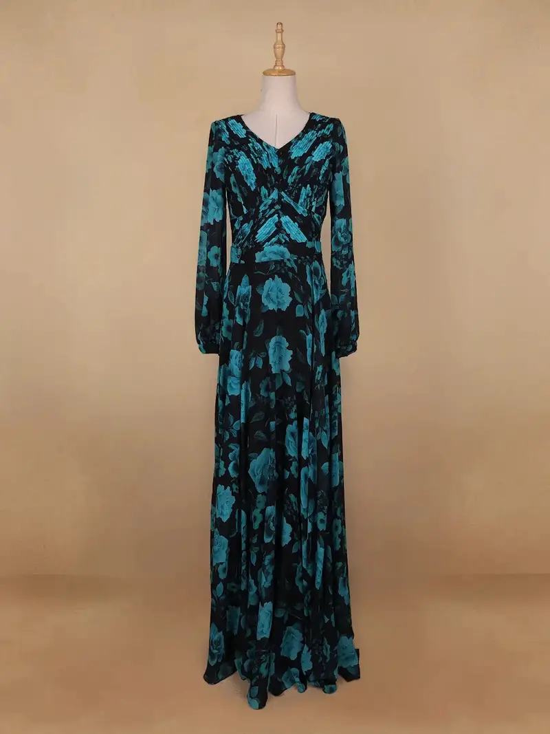 Black Floral Print Chiffon Partywear Gown 1