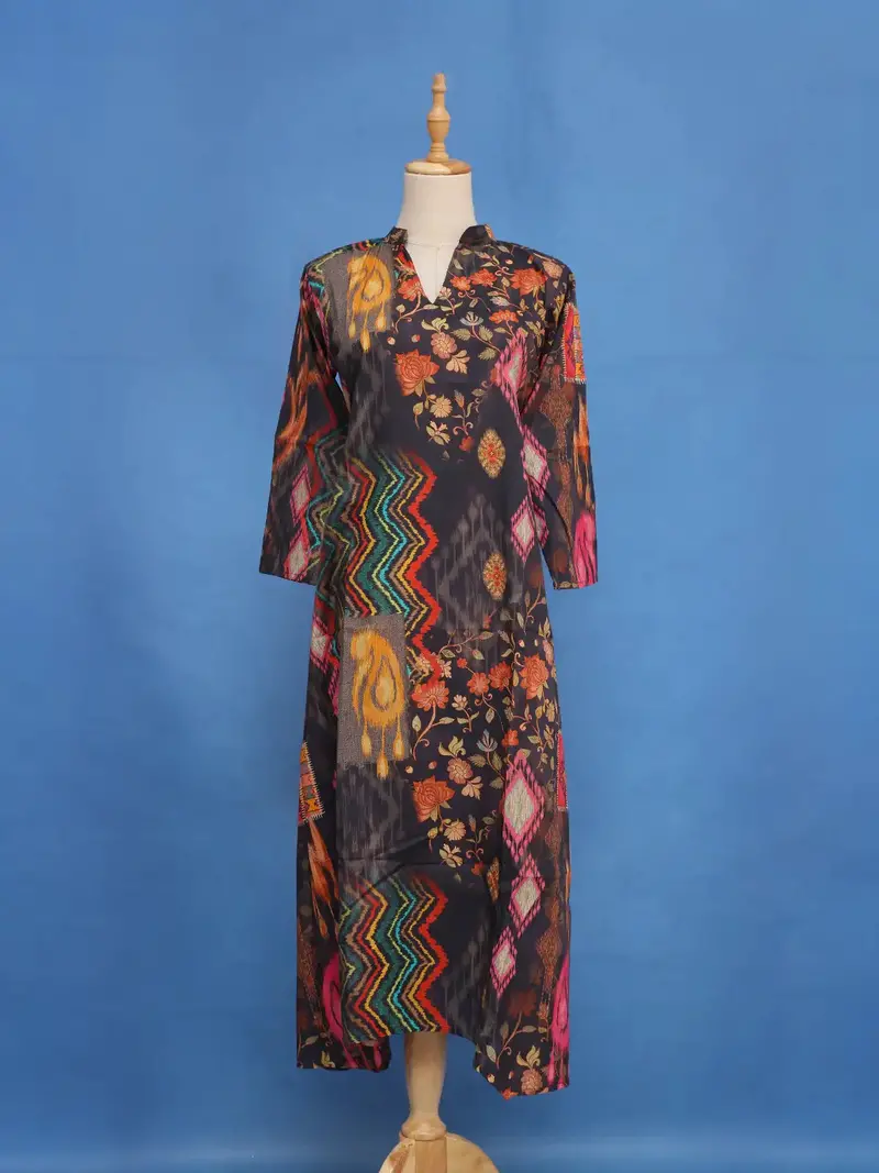 Black Floral Printed Cotton Kurti 1