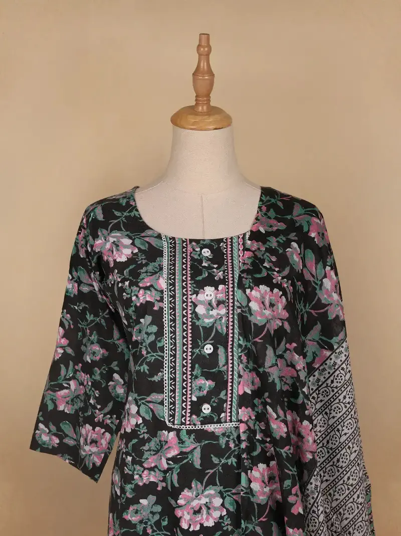 Black Floral Printed Cotton Salwar Suit 2