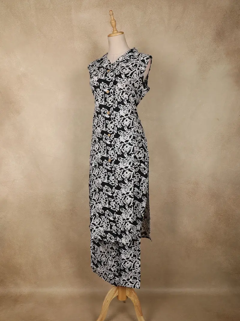 Black Floral Printed Design Cotton Co-Ord Set 4