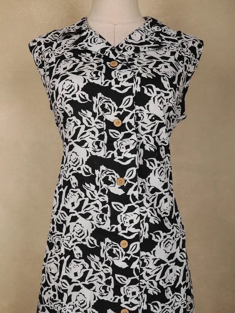 Black Floral Printed Design Cotton Co-Ord Set 5