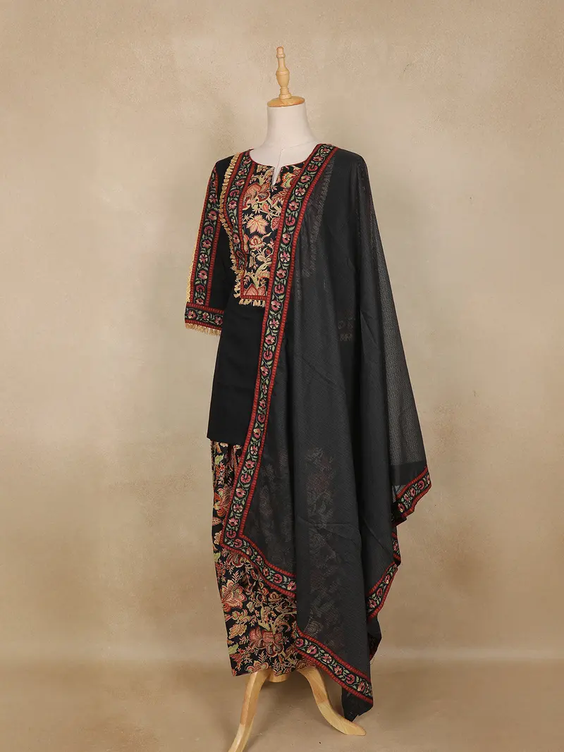 Black Floral Printed Design Cotton Patiala Salwar Suit With Dupatta 3
