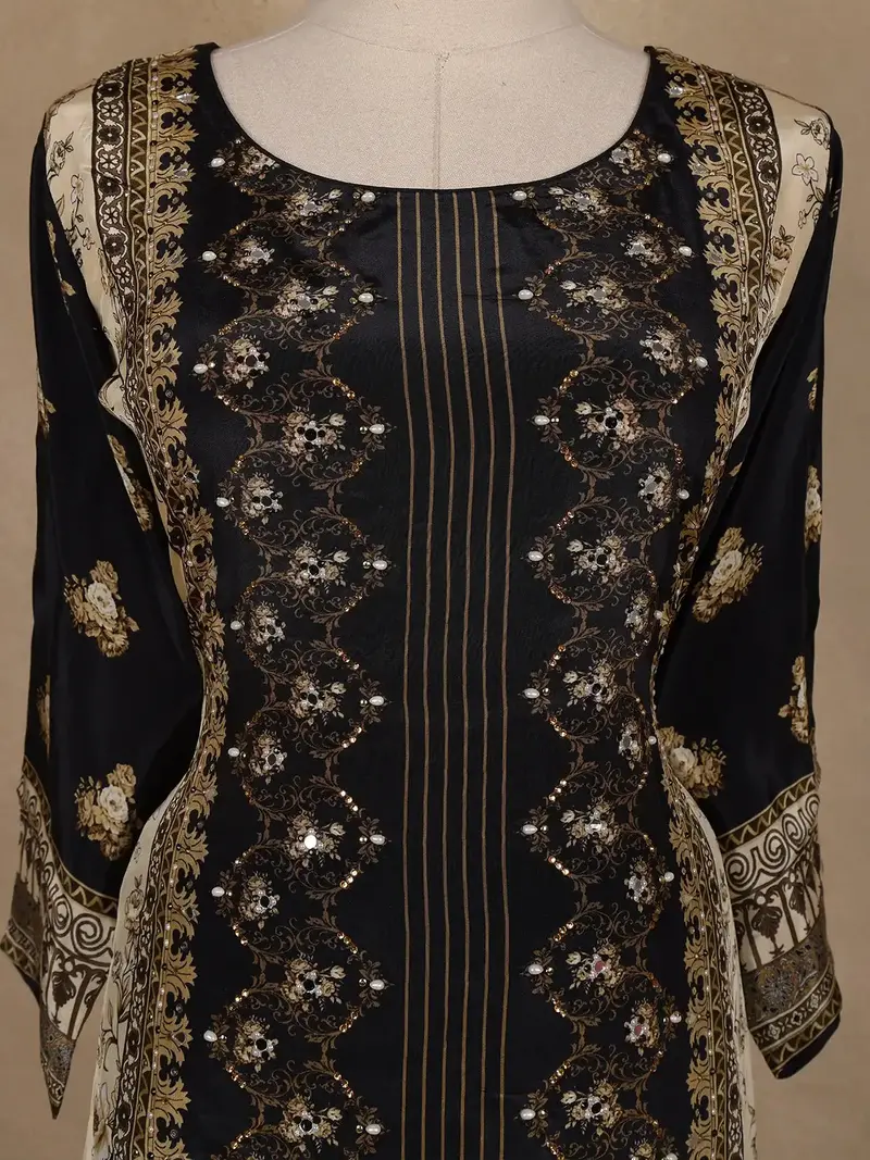 Black Floral Printed Synthetic Salwar Suit With Dupatta 5