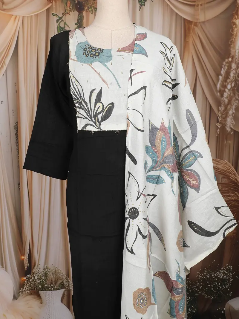Black Floral Woven Design Cotton Straight Cut Salwar Suit With Dupatta 2