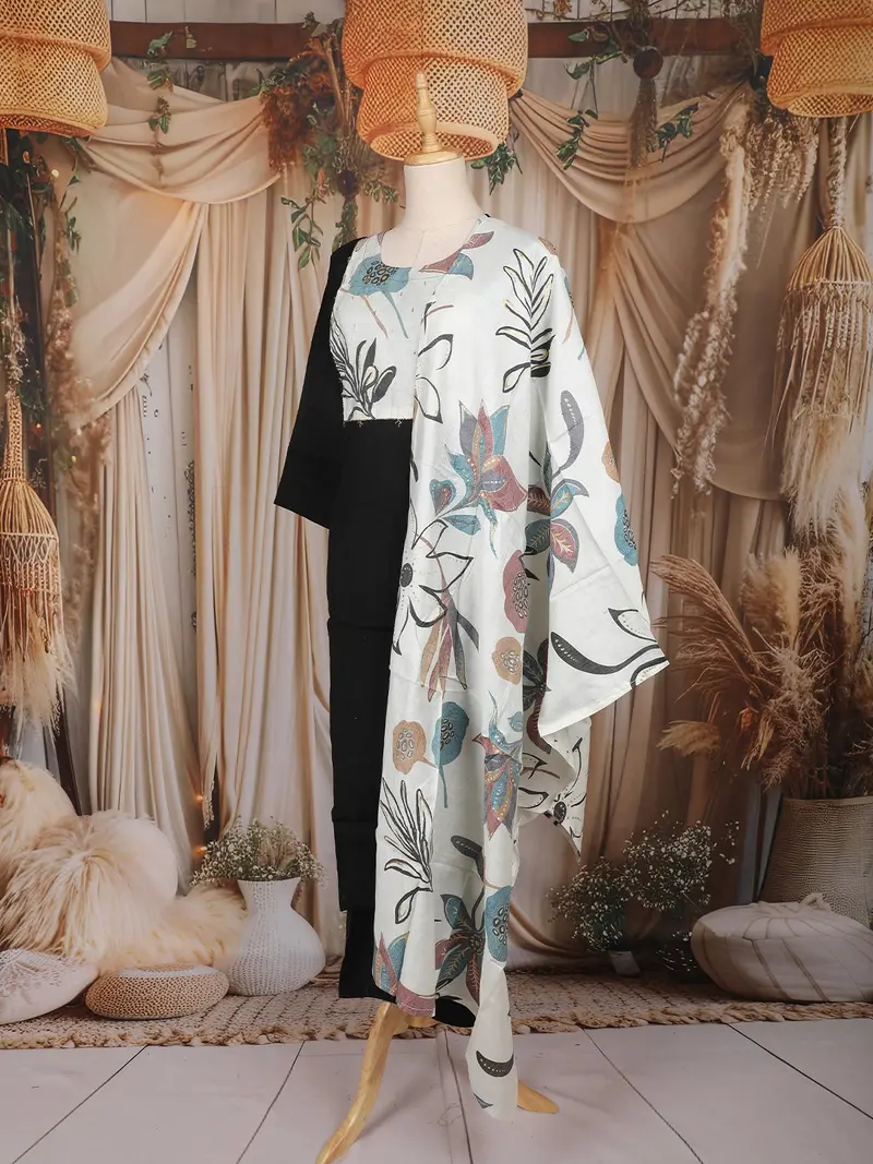 Black Floral Woven Design Cotton Straight Cut Salwar Suit With Dupatta 4