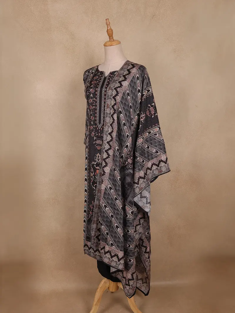 Black Geometric Printed Design Cotton Straight-Cut Salwar Suit 3