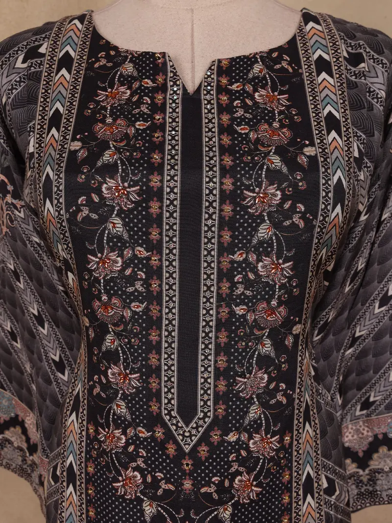Black Geometric Printed Design Cotton Straight-Cut Salwar Suit 5