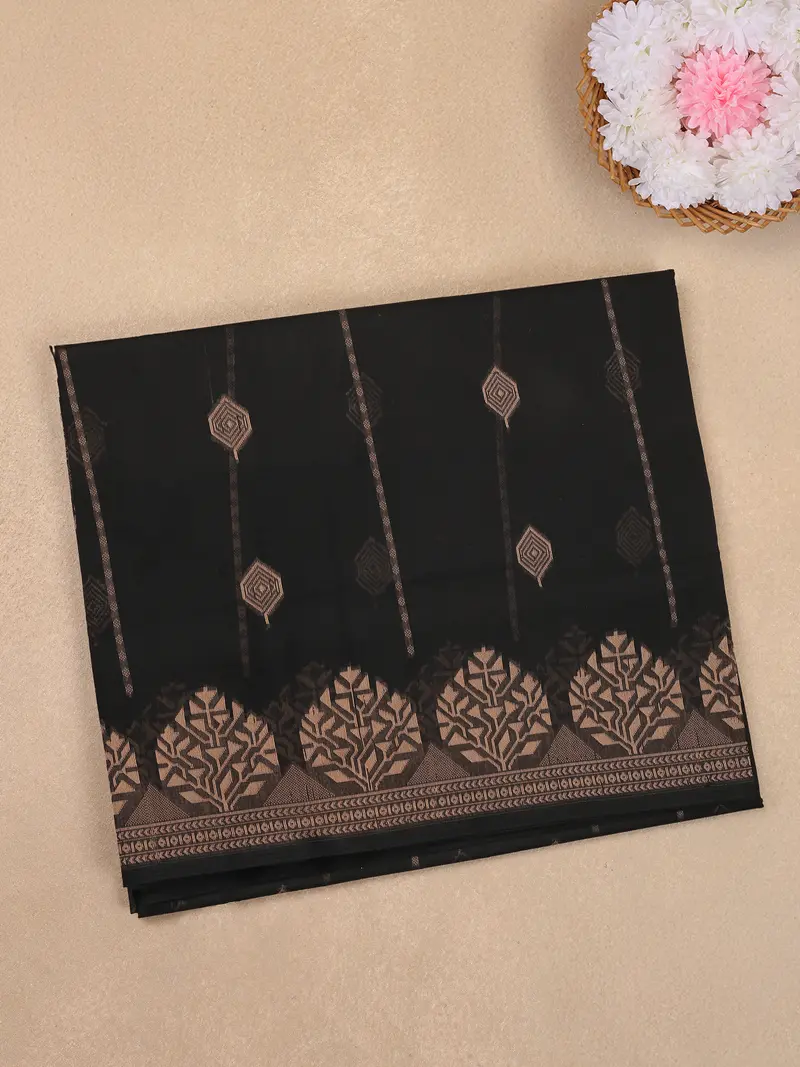 Black Geometric Woven Design Cotton Saree With Self Border 1