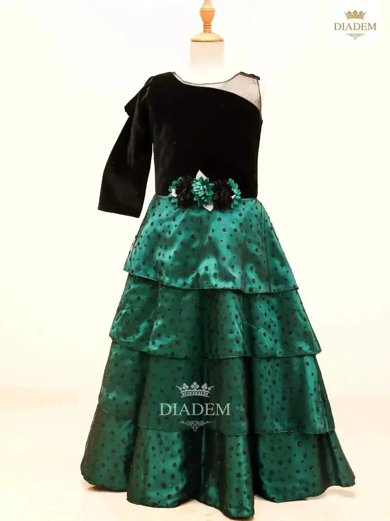 Black Gown Enhanced In Floral Designs 1