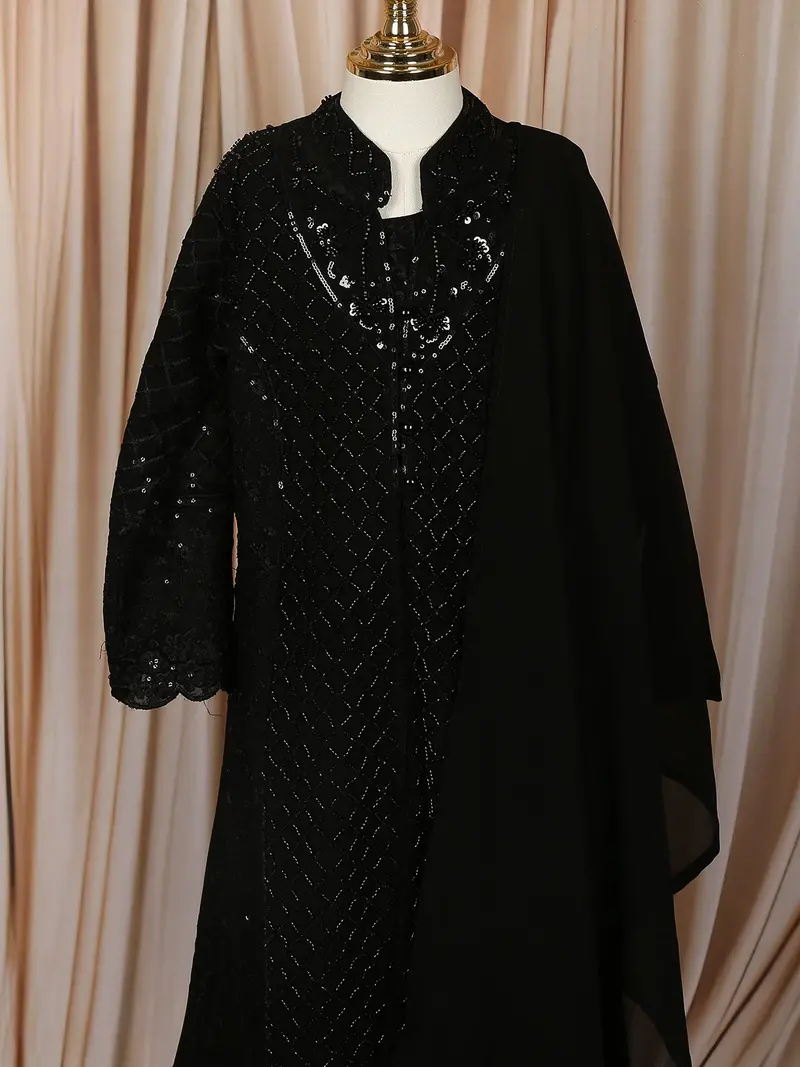 Black Heavy Sequins And Thread Embroidered Design Georgette Kids Palazzo Suit 2