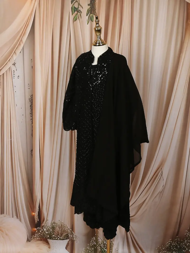 Black Heavy Sequins And Thread Embroidered Design Georgette Kids Palazzo Suit 3
