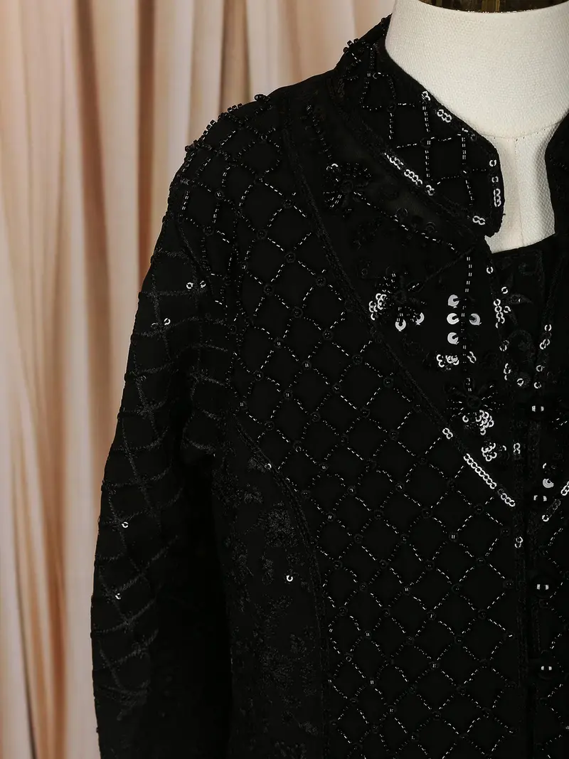 Black Heavy Sequins And Thread Embroidered Design Georgette Kids Palazzo Suit 6