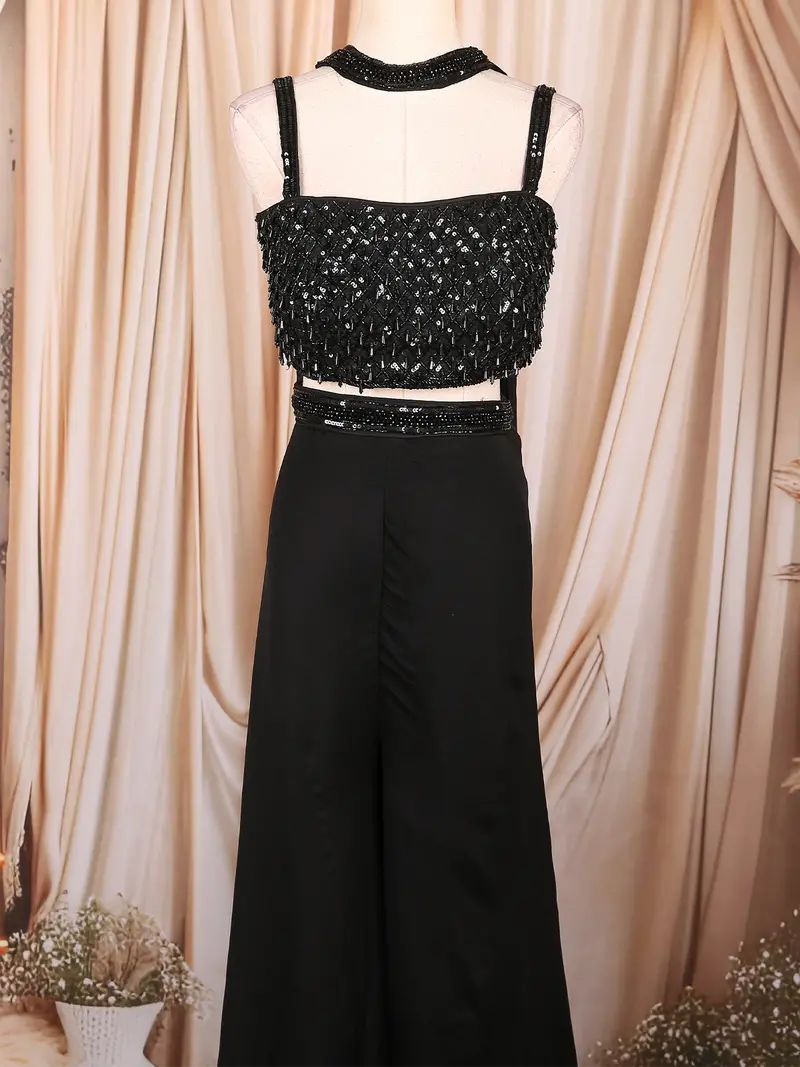 Black Heavy Sequins Embroidered Design Georgette Palazzo Suit With Dupatta 2