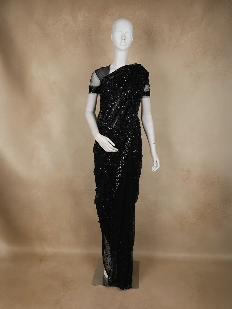 Black Heavy Sequins Embroidered Design Net Designer Saree 1