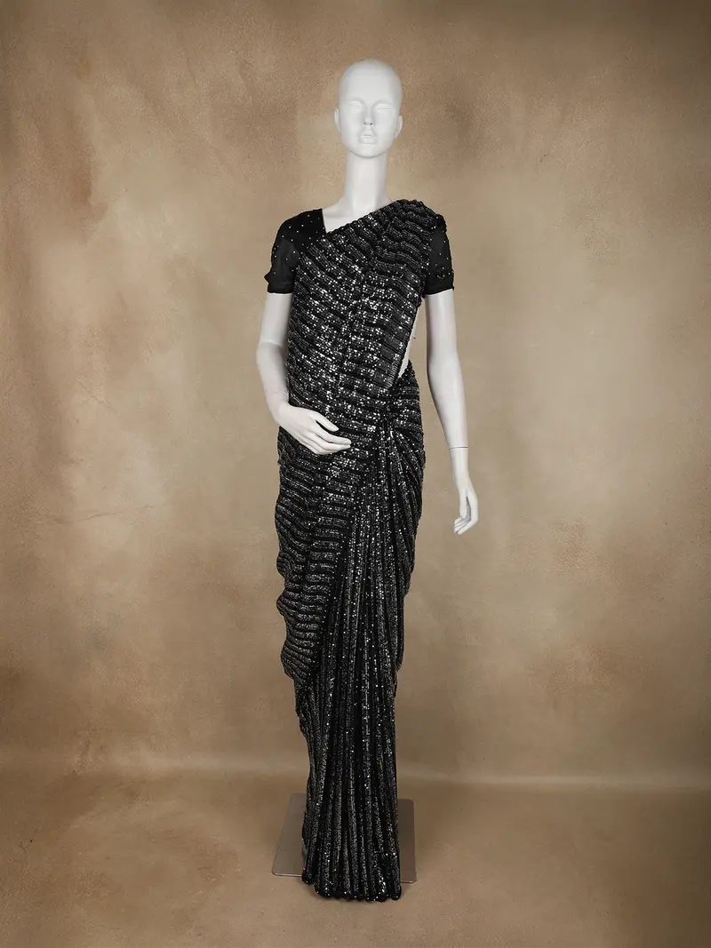 Black Heavy Sequins Embroidered Design Net Designer Saree 1