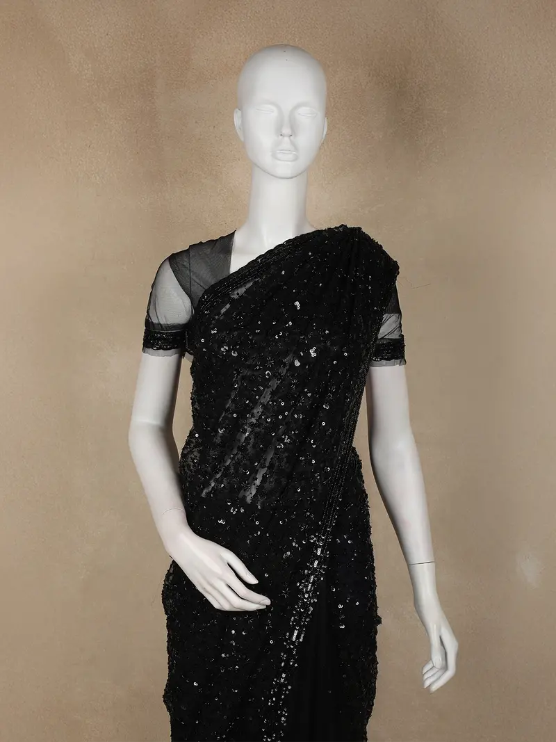 Black Heavy Sequins Embroidered Design Net Designer Saree 2