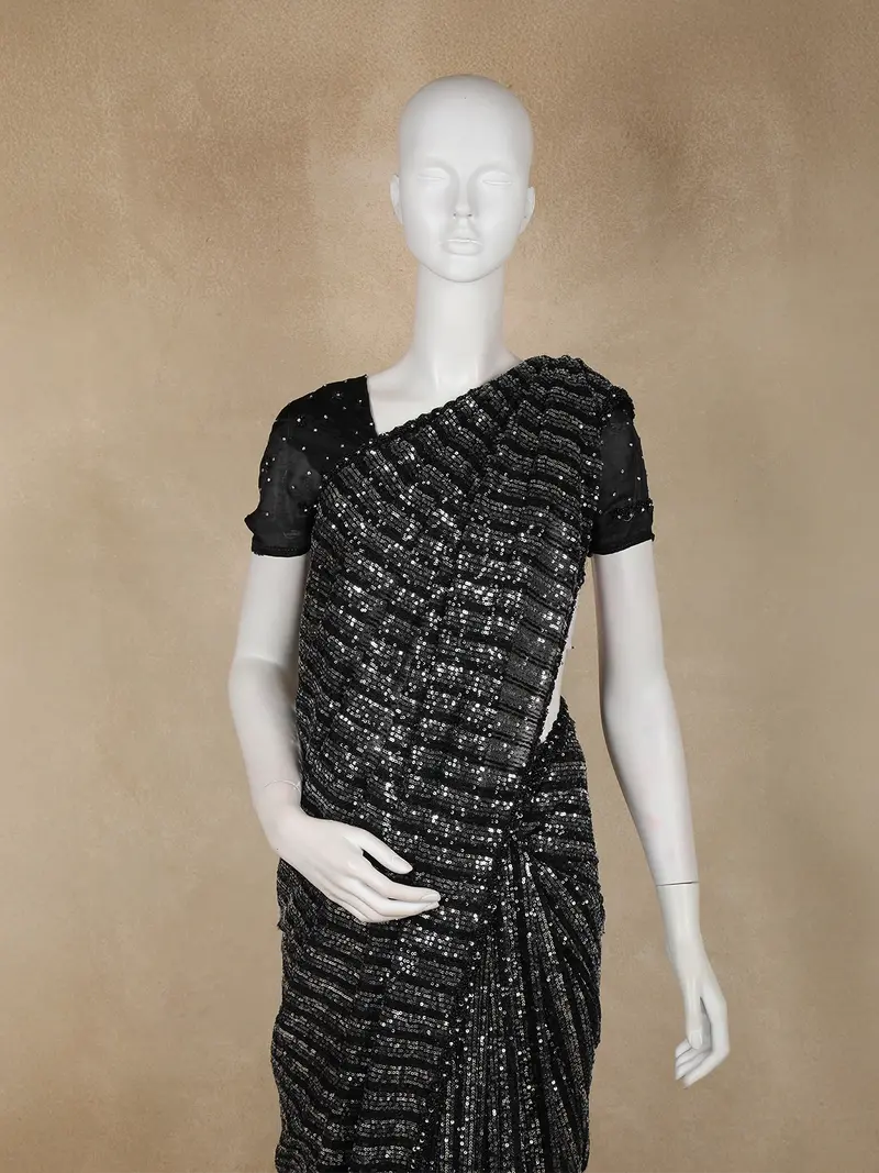 Black Heavy Sequins Embroidered Design Net Designer Saree 2