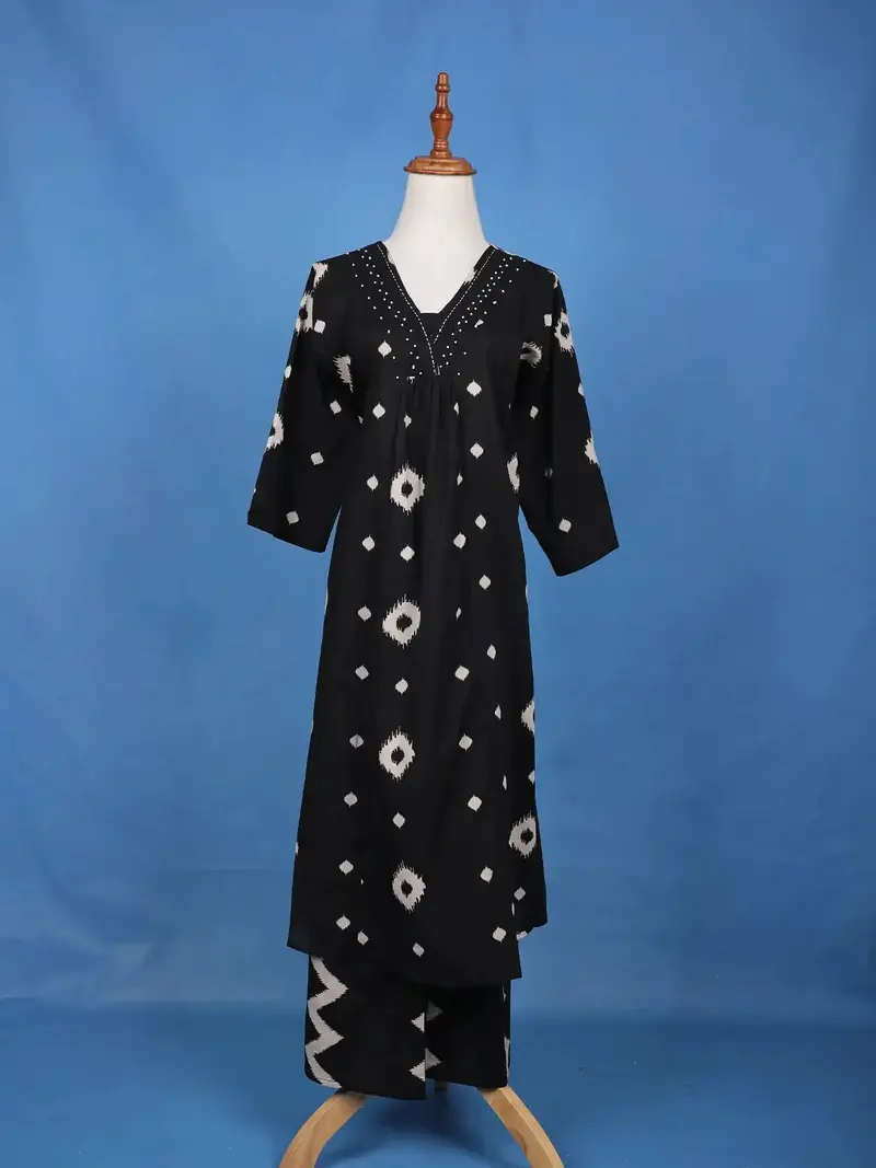Black Ikat Design Printed Cotton Salwar Suit 1