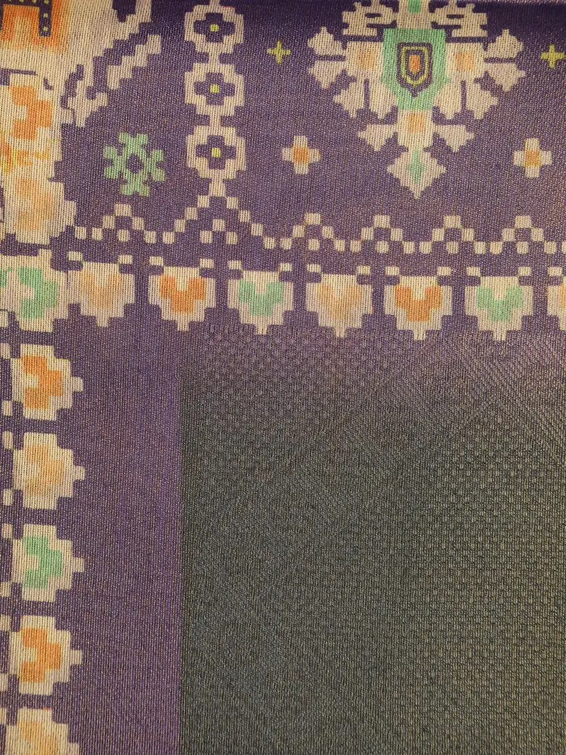 Black Ikat Woven Art Silk Saree With Contrast Purple Border 2