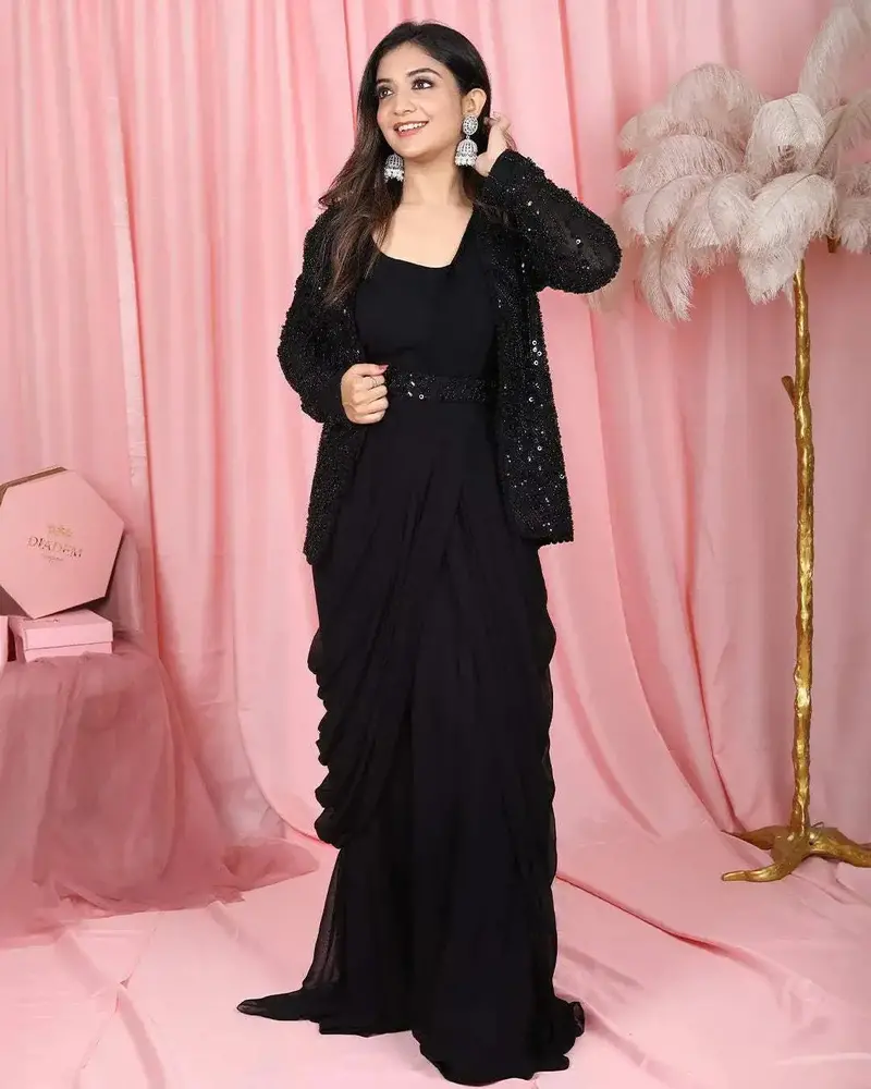 Black Indowestern Embroidered Gown 1