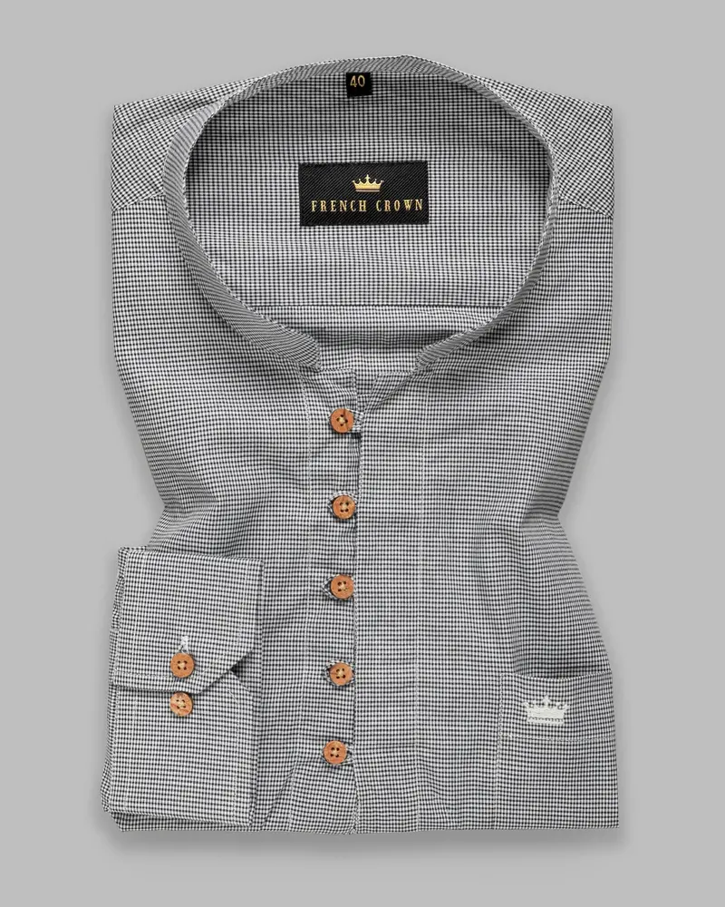Black Micro Checked Kurta Style Premium Cotton Shirt 1