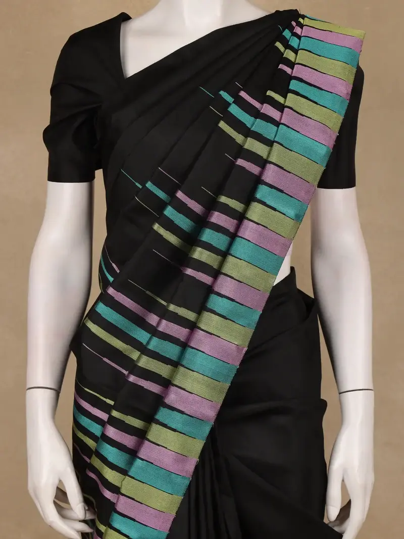 Black Multicolor Striped Design Silk Saree 2