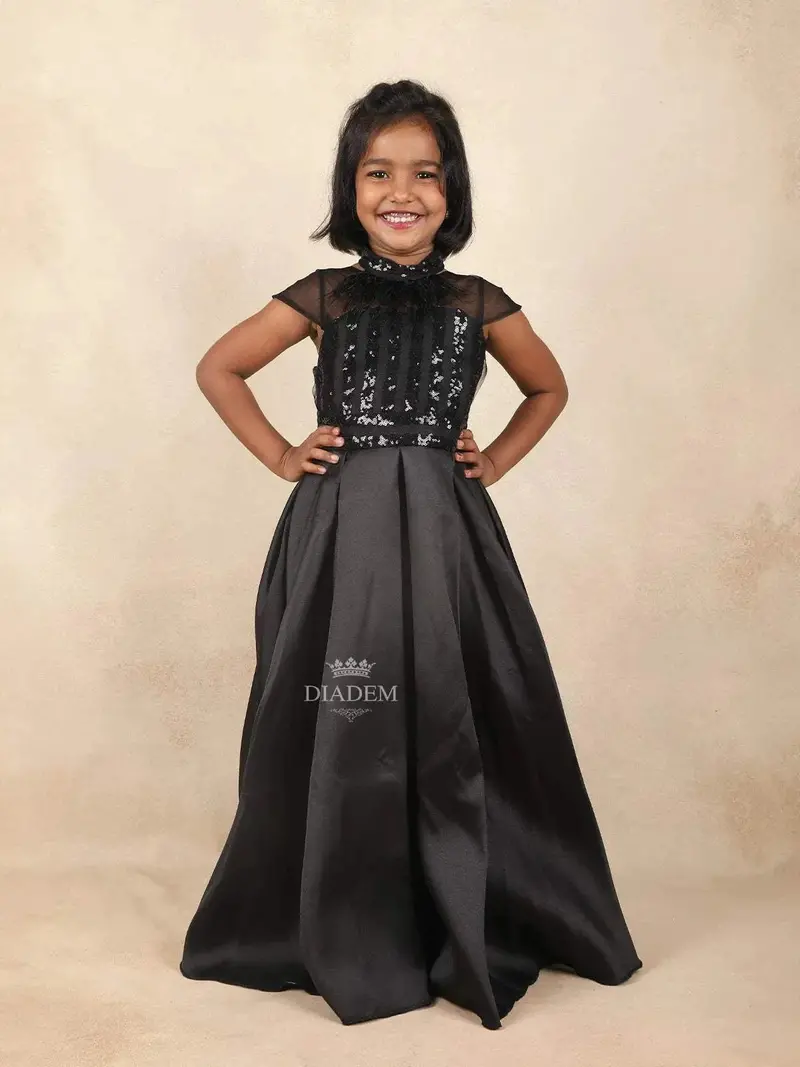 Black Net And Satin Gown Embellished With Sequins 1