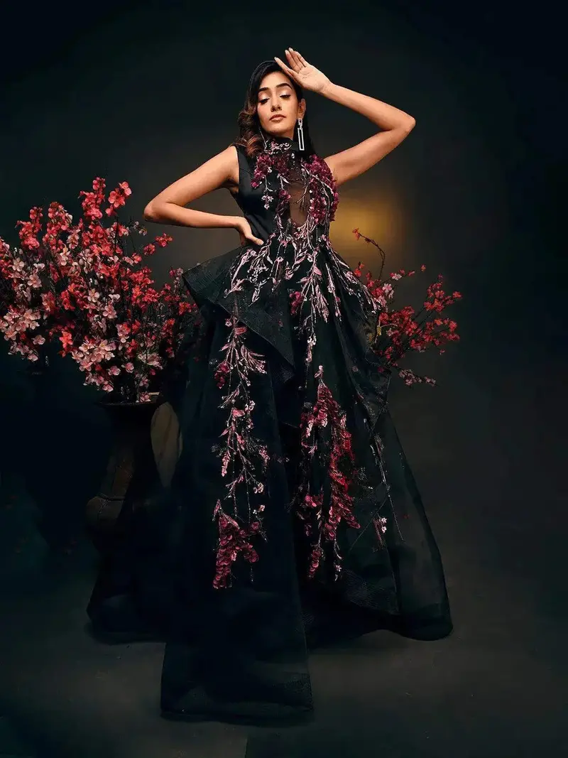 Black Organza Gown With Thread Work 1