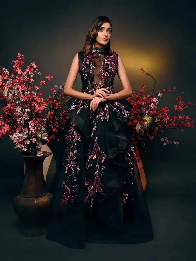 Black Organza Gown With Thread Work 2